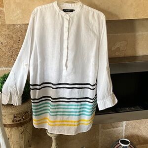 Ralph Lauren White Tunic with Black, Green, and Yellow Stripes